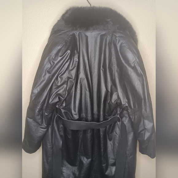 Vintage CAROLE LITTLE Women's L Trench Coat Belted Black Fur Collar‎ Penny - Picture 3 of 6